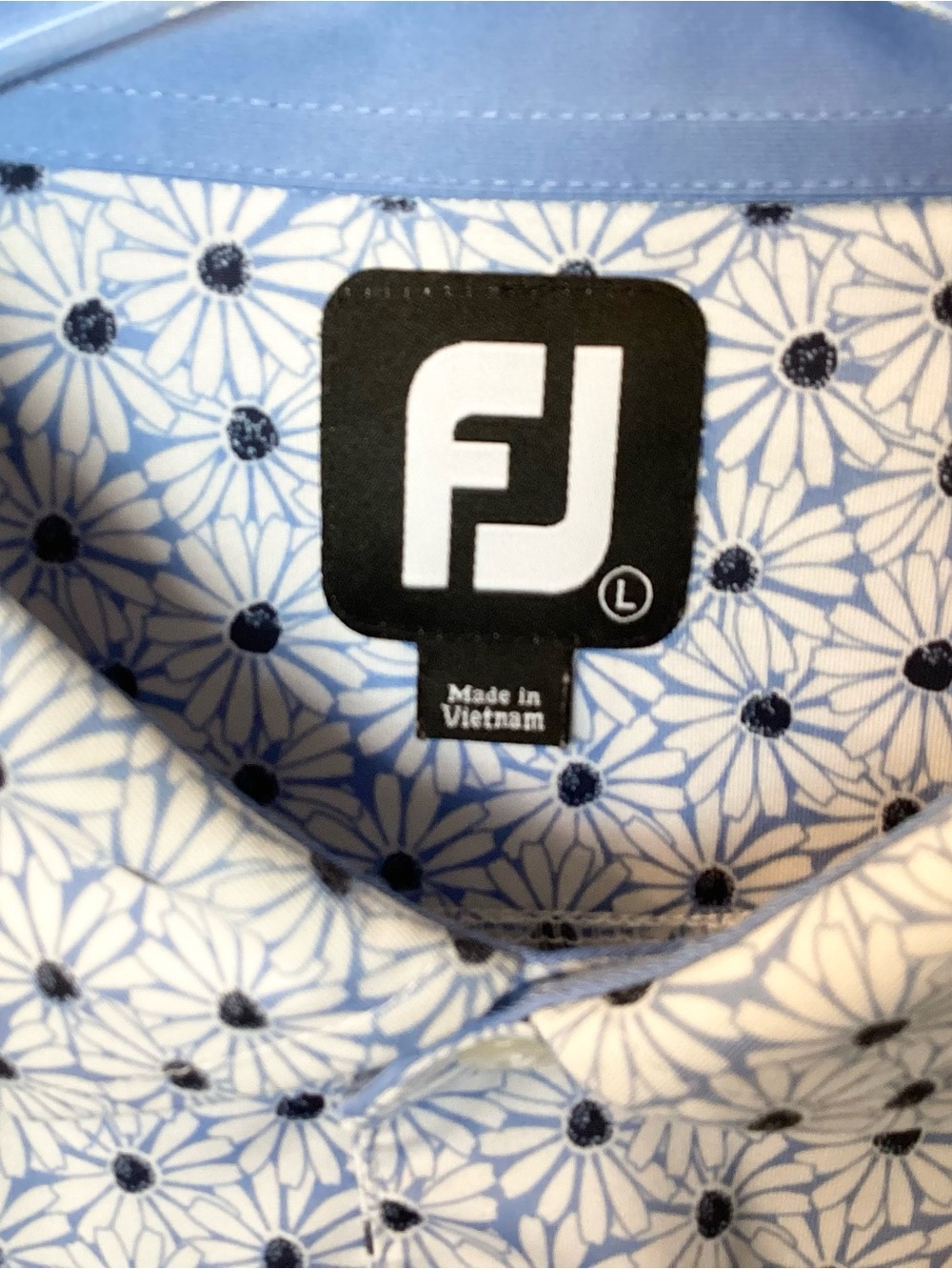 FootJoy Golf Short Sleeve Floral Polo Shirt - Blue/White - L - Picture 7 of 8